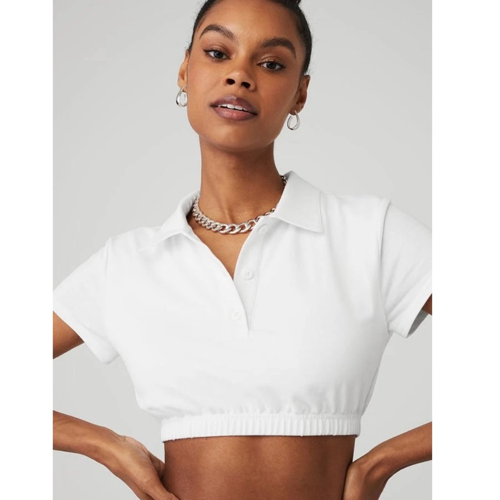 ALO Yoga White Collared Crop Top